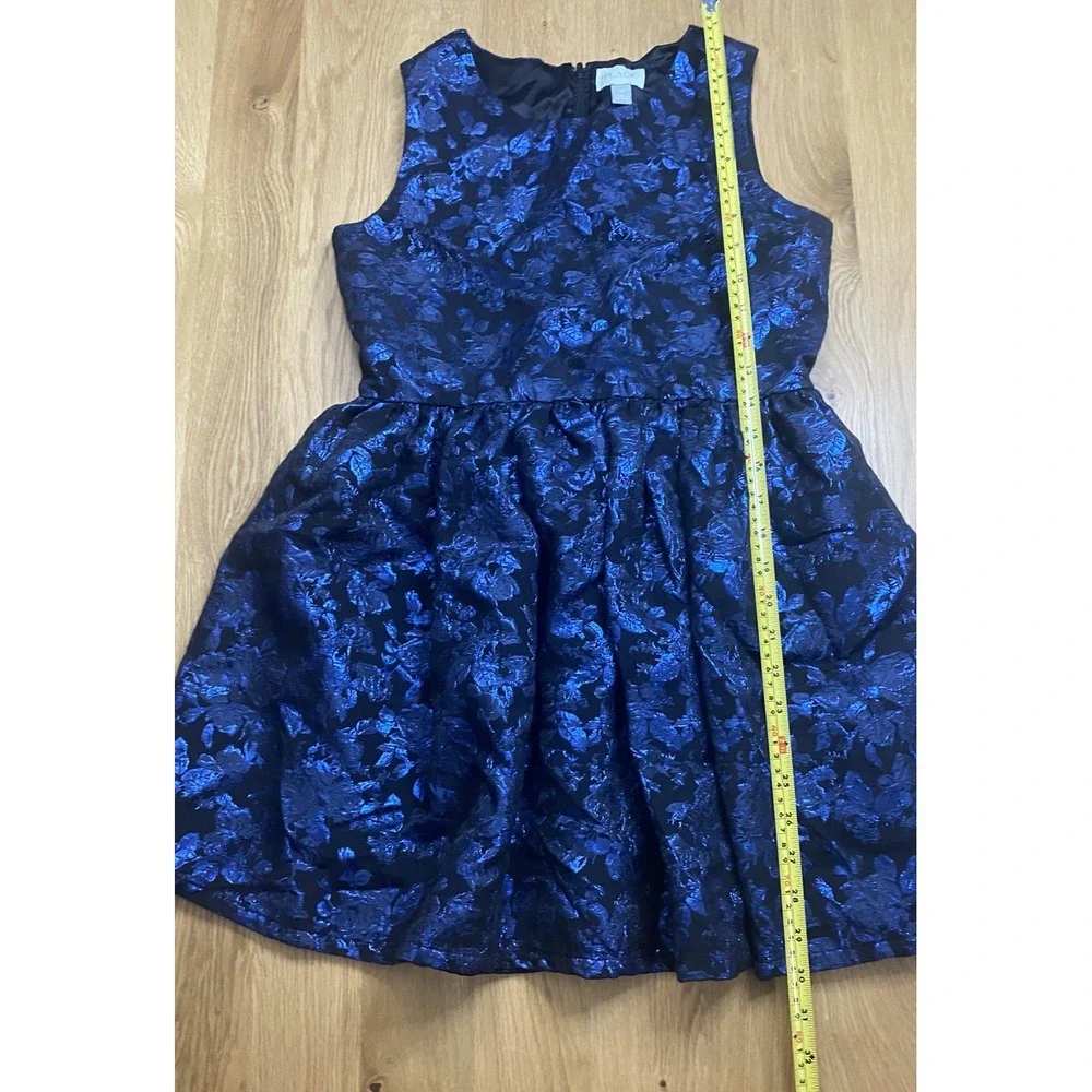 CHILDRENS PLACE Sleeveless Zip Party Blue Metallic Floral Dress Size 16‎ Girls